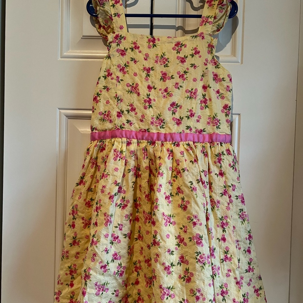 Zuni Yellow Floral Sundress with Pink Ribbon Detail for Girls